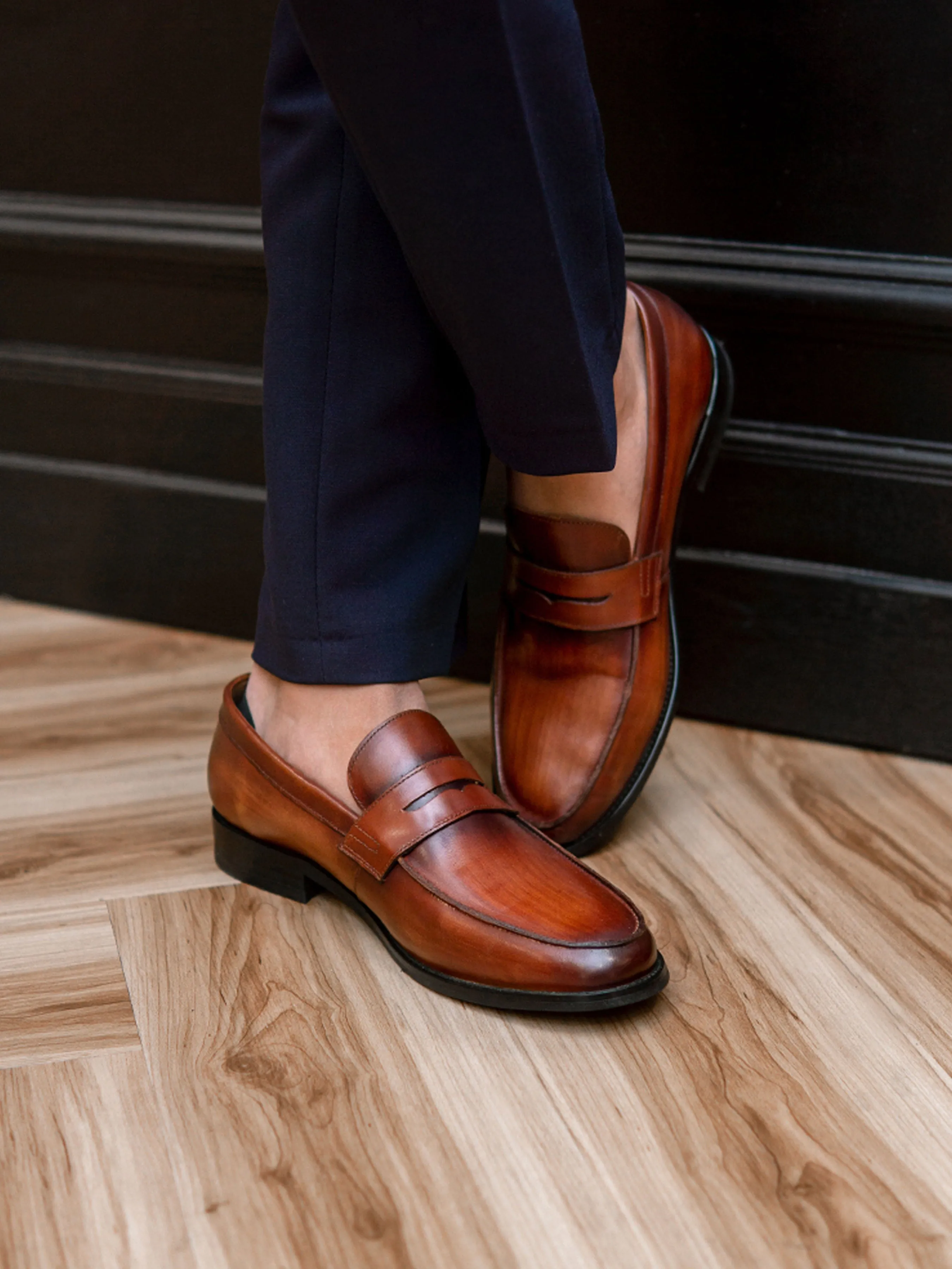 Penny Loafer - Cognacbraun (Handbemalte Patina)