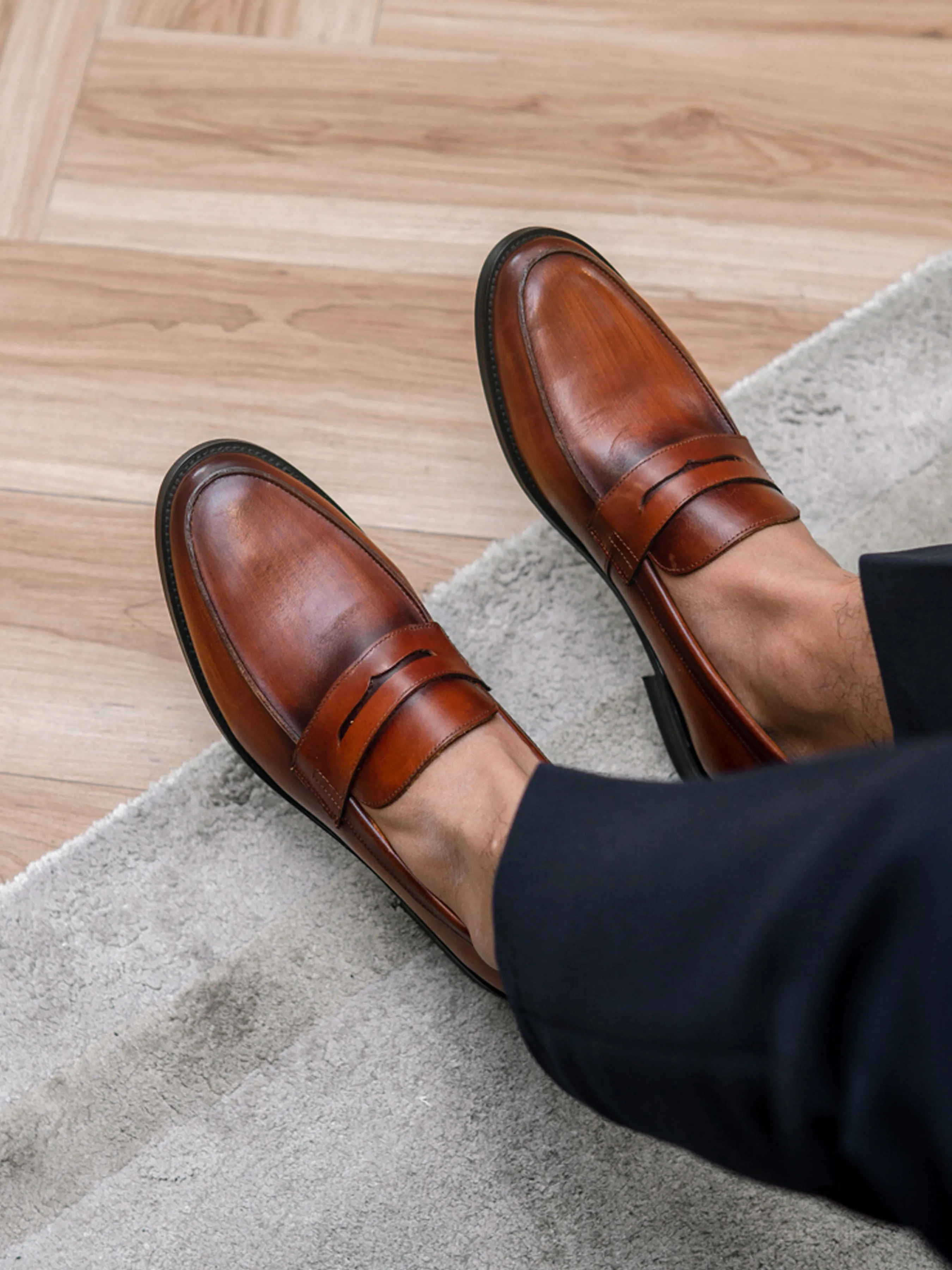 Penny Loafer - Cognacbraun (Handbemalte Patina)