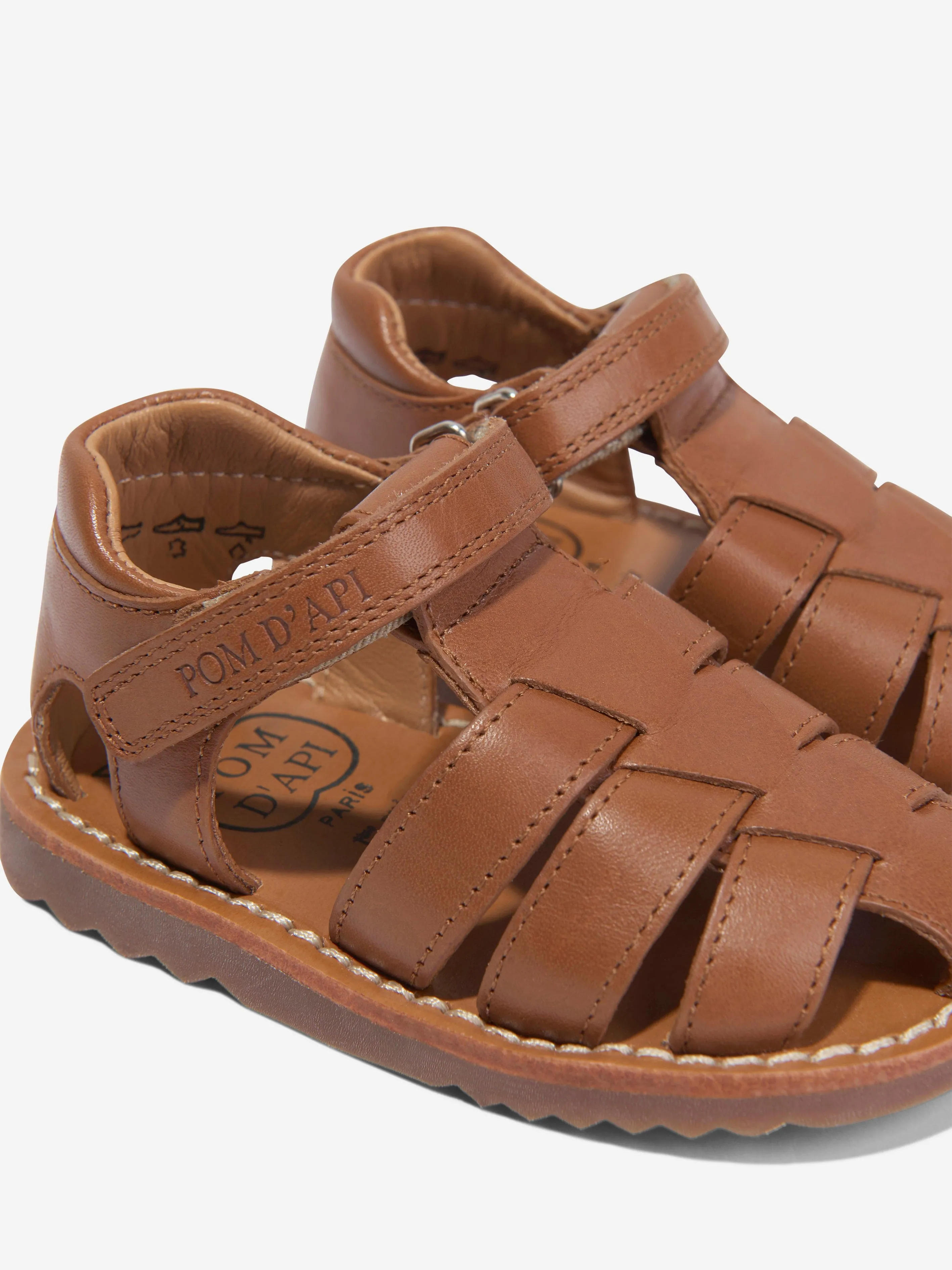 Pom D'Api Kinder Leder Waff Papy Sandalen in Kamel