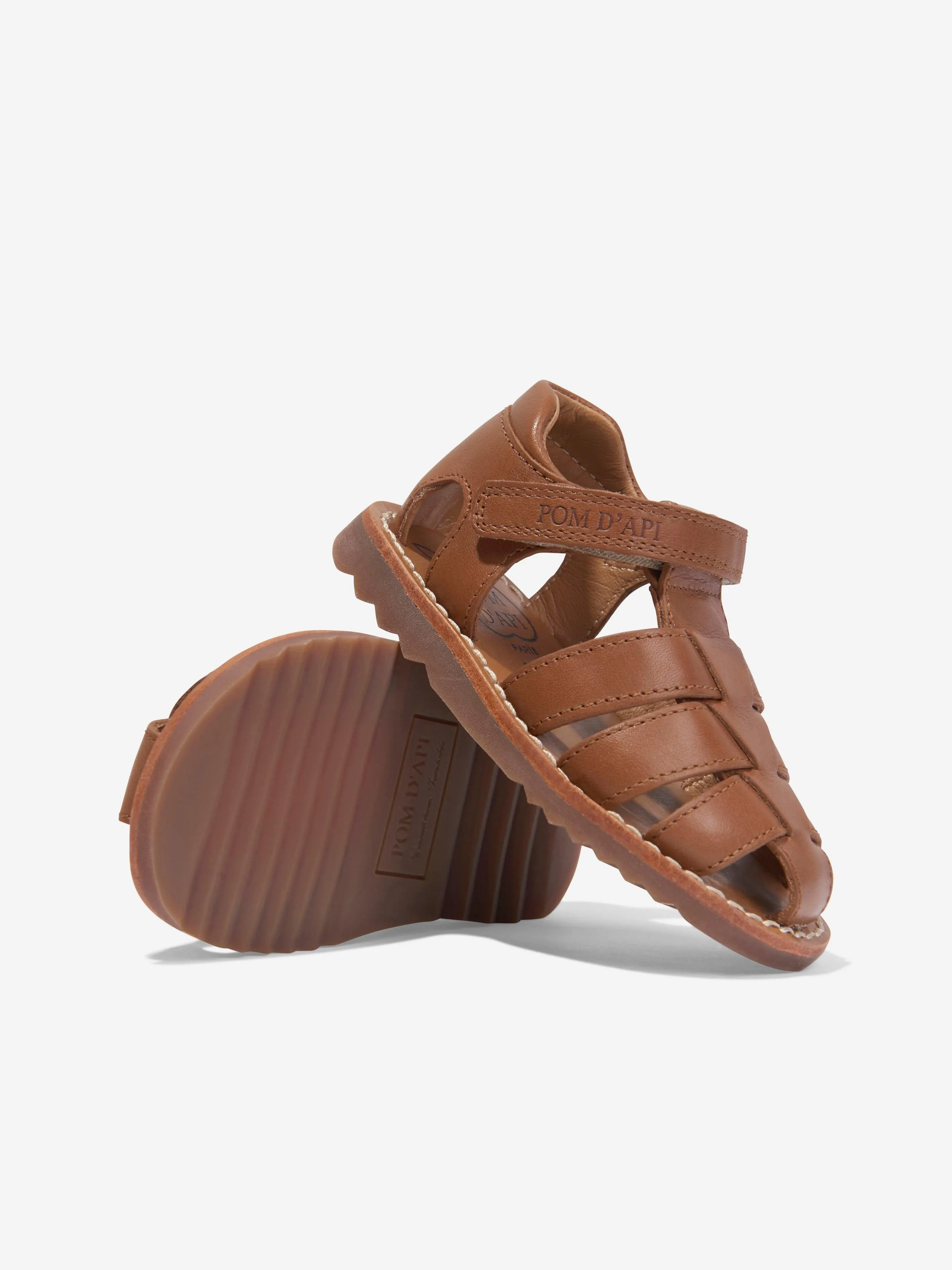 Pom D'Api Kinder Leder Waff Papy Sandalen in Kamel
