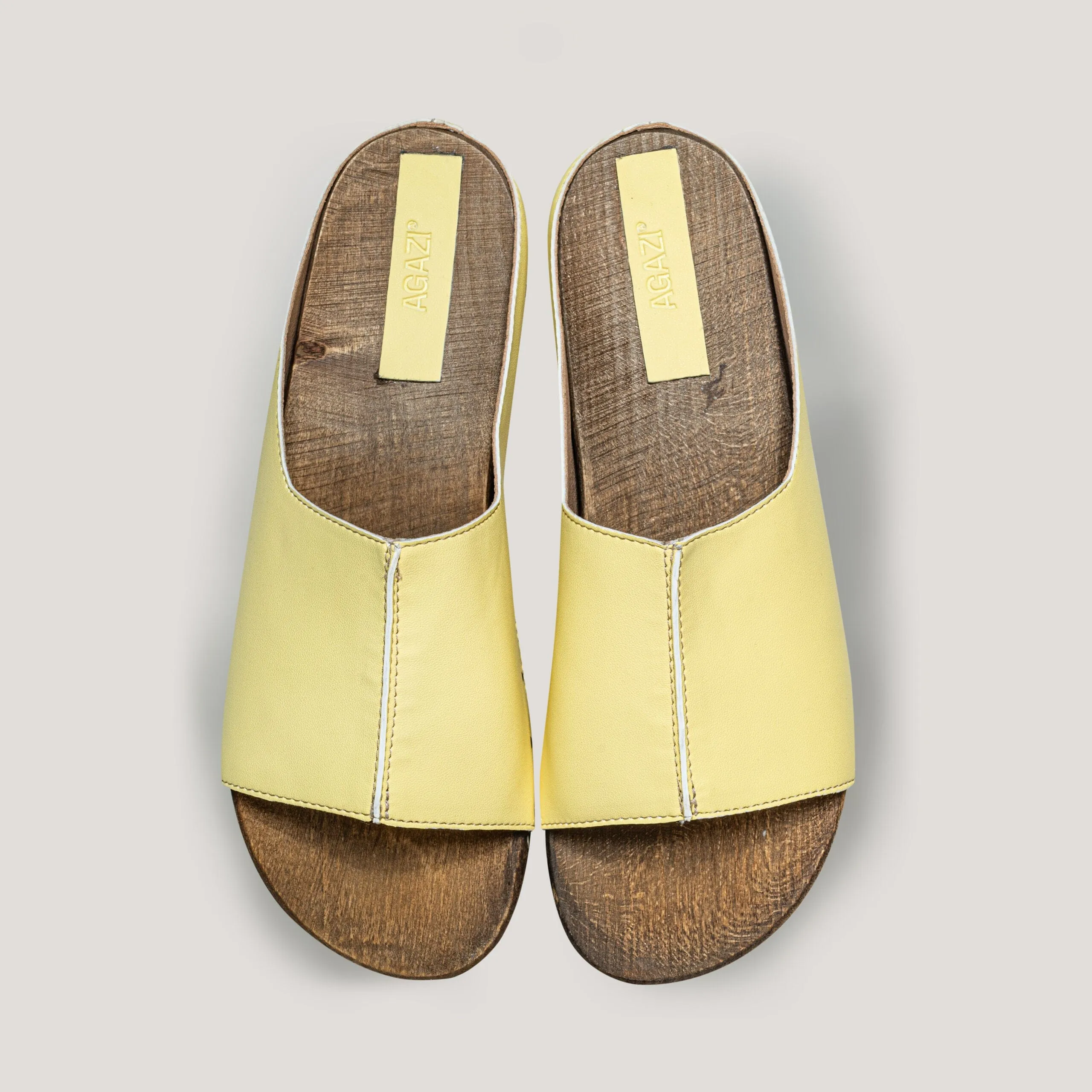 Recycelte vegane Holz-Leder Clogs | Gelb