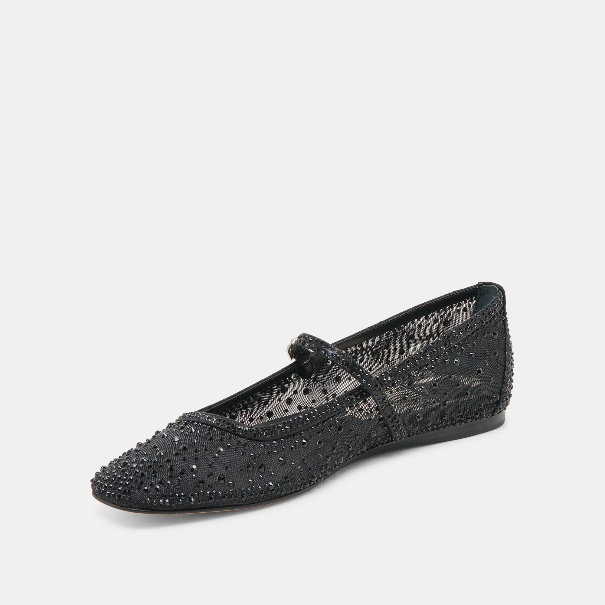 REYES CRYSTAL BALLET FLATS SCHWARZES MESH