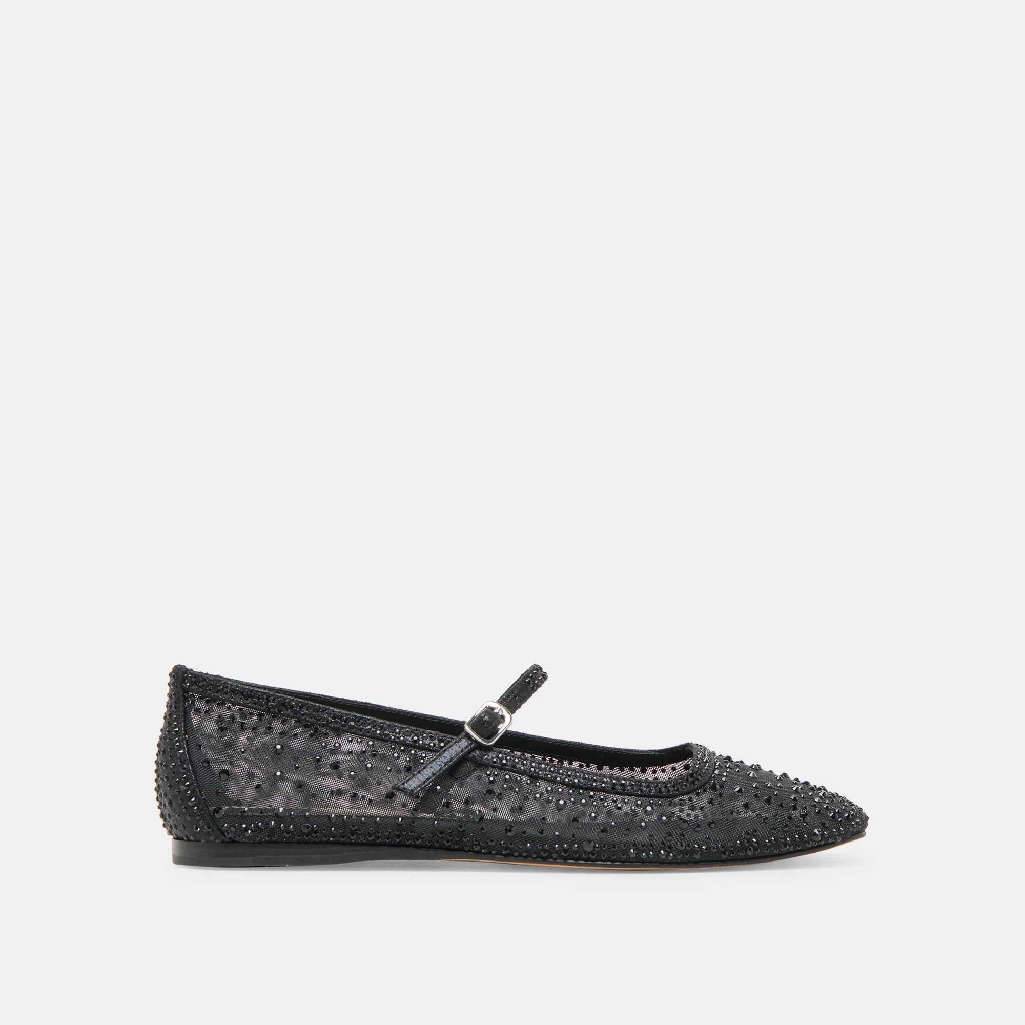 REYES CRYSTAL BALLET FLATS SCHWARZES MESH