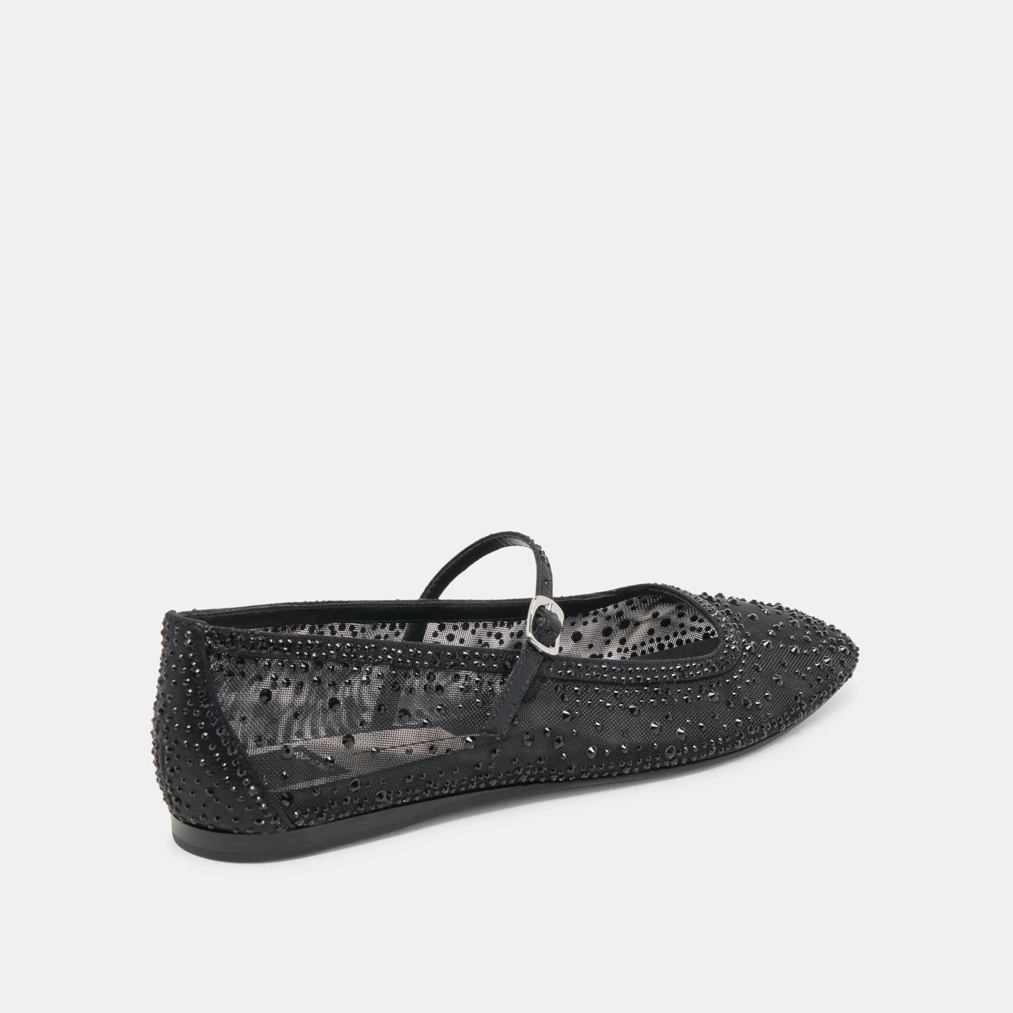 REYES CRYSTAL BALLET FLATS SCHWARZES MESH