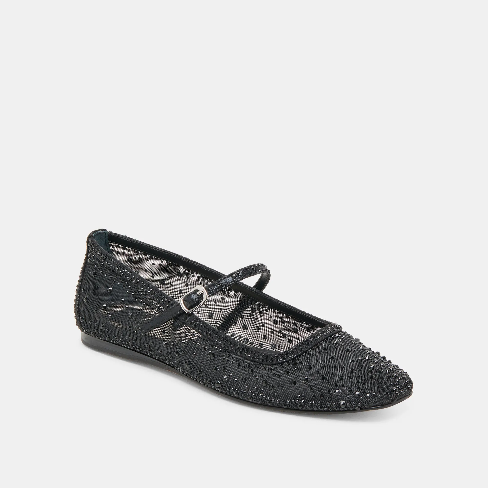REYES CRYSTAL BALLET FLATS SCHWARZES MESH