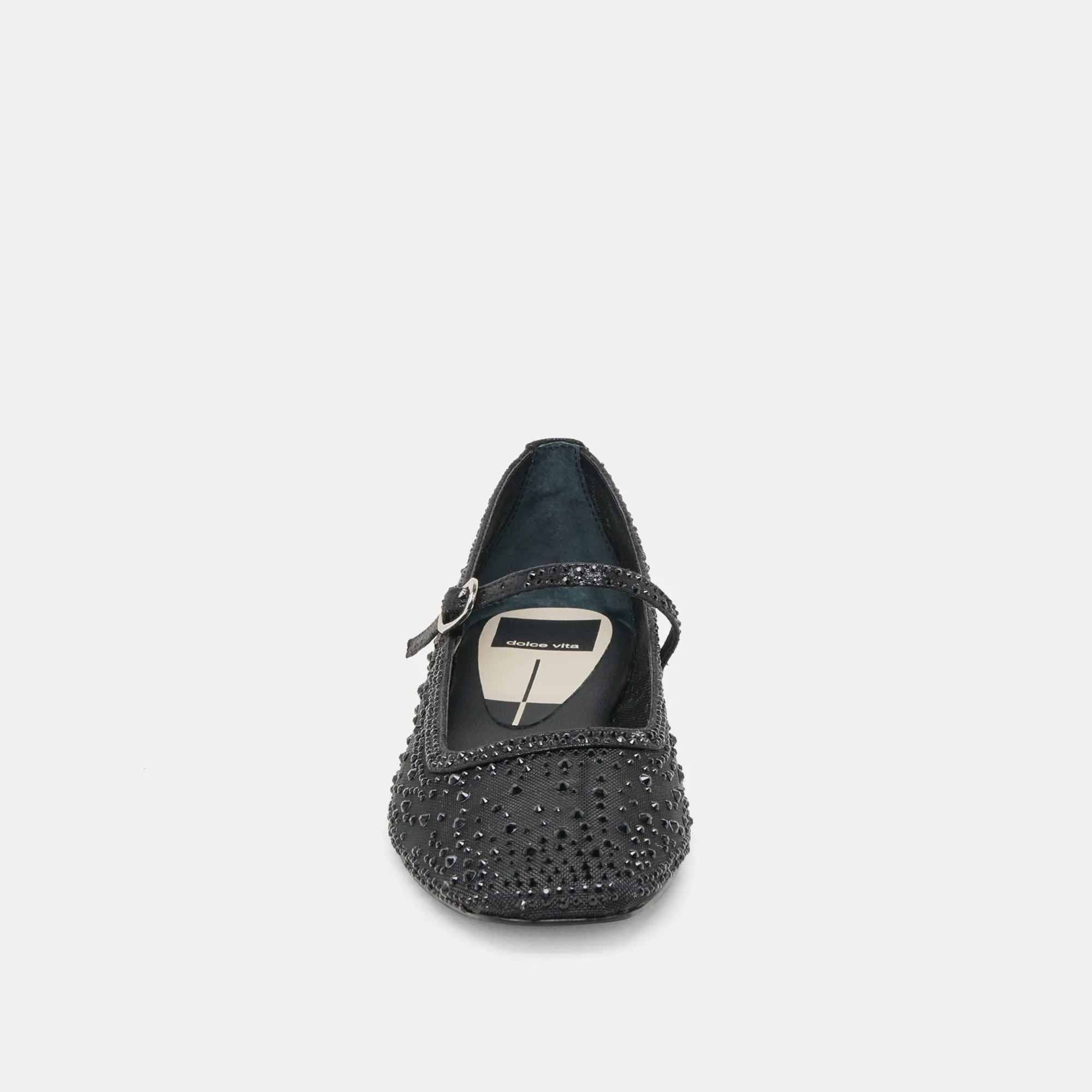 REYES CRYSTAL BALLET FLATS SCHWARZES MESH