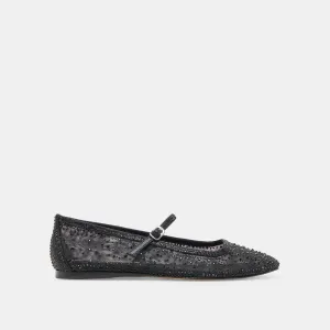 REYES CRYSTAL BALLET FLATS SCHWARZES MESH