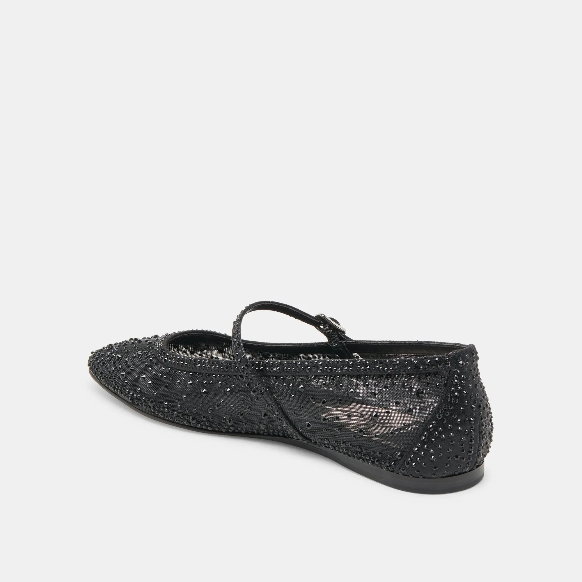 REYES CRYSTAL BALLET FLATS SCHWARZES MESH