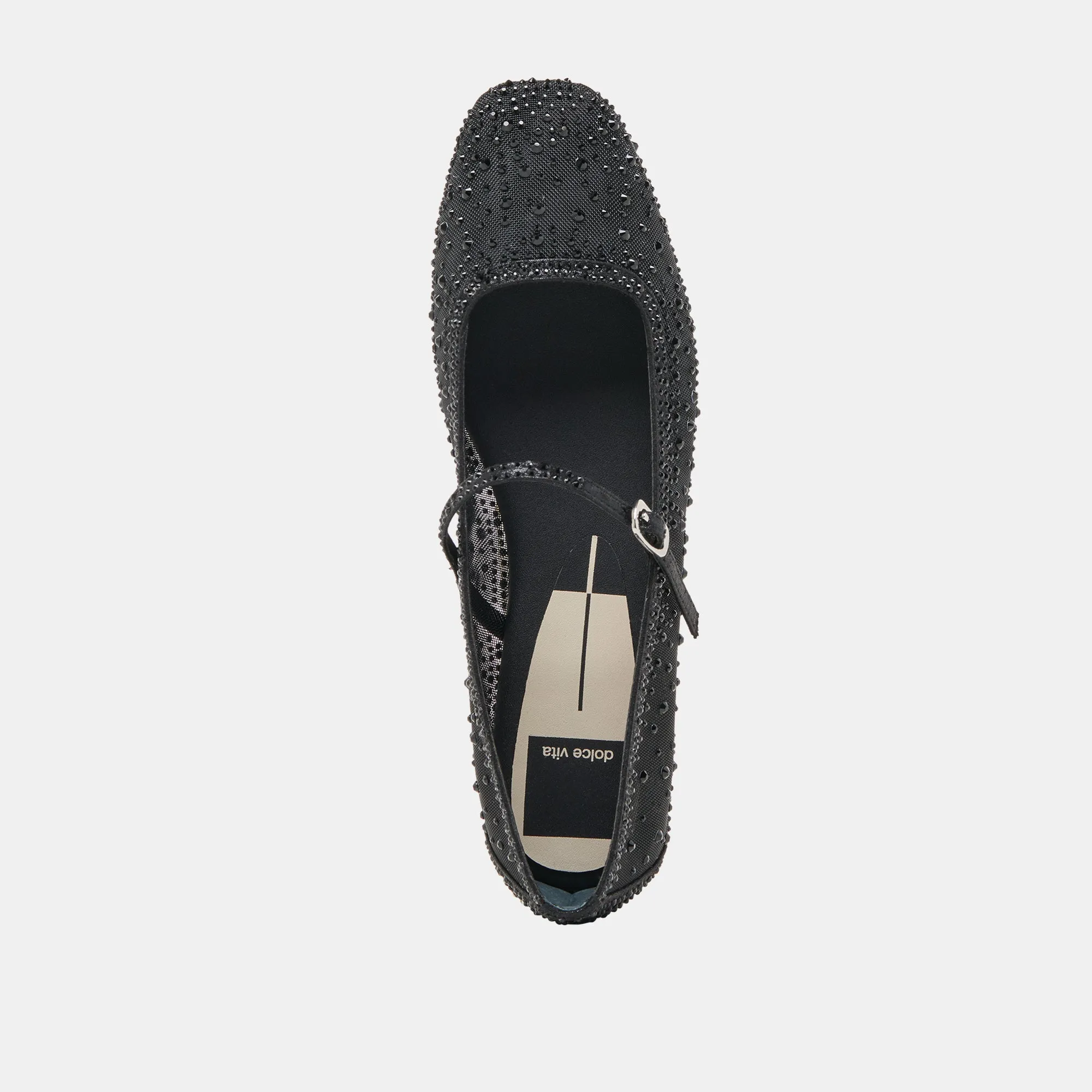 REYES CRYSTAL BALLET FLATS SCHWARZES MESH