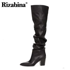 RIZABINA Größe 36-43 Echtleder Damen Over-Knee-Stiefel Modemarke Sexy High Heel Winterschuhe für Damen Party Straßenschuhe Fashion Nova Schuhe