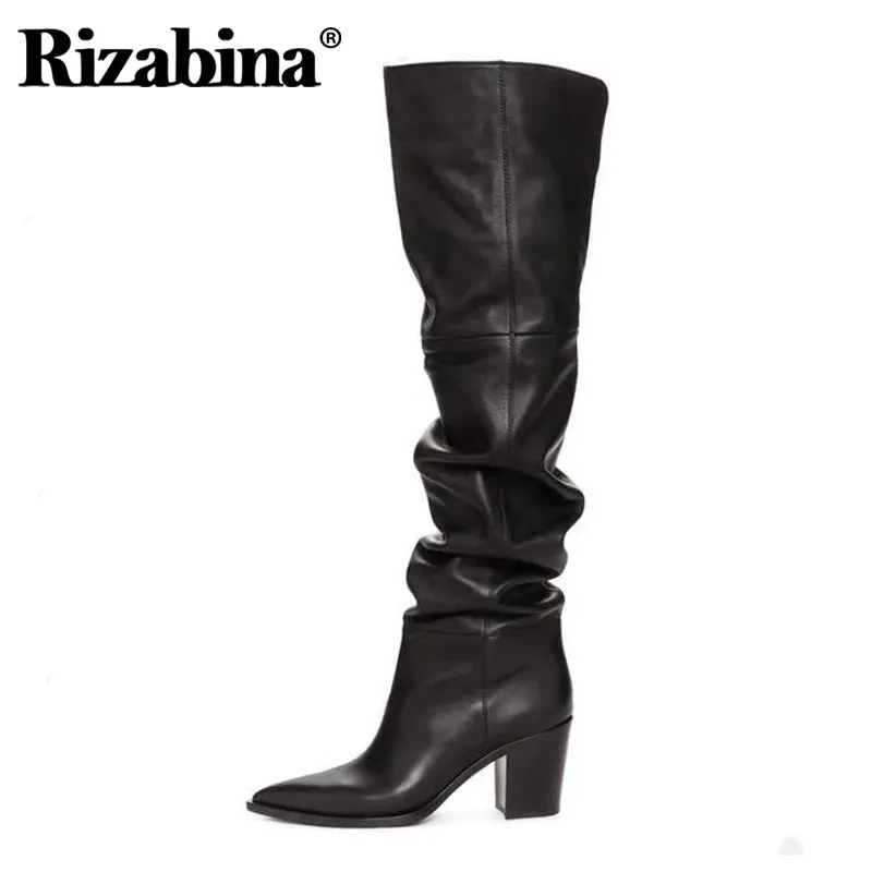 RIZABINA Größe 36-43 Echtleder Damen Over-Knee-Stiefel Modemarke Sexy High Heel Winterschuhe für Damen Party Straßenschuhe Fashion Nova Schuhe