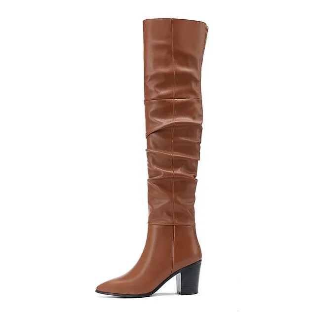 RIZABINA Größe 36-43 Echtleder Damen Over-Knee-Stiefel Modemarke Sexy High Heel Winterschuhe für Damen Party Straßenschuhe Fashion Nova Schuhe