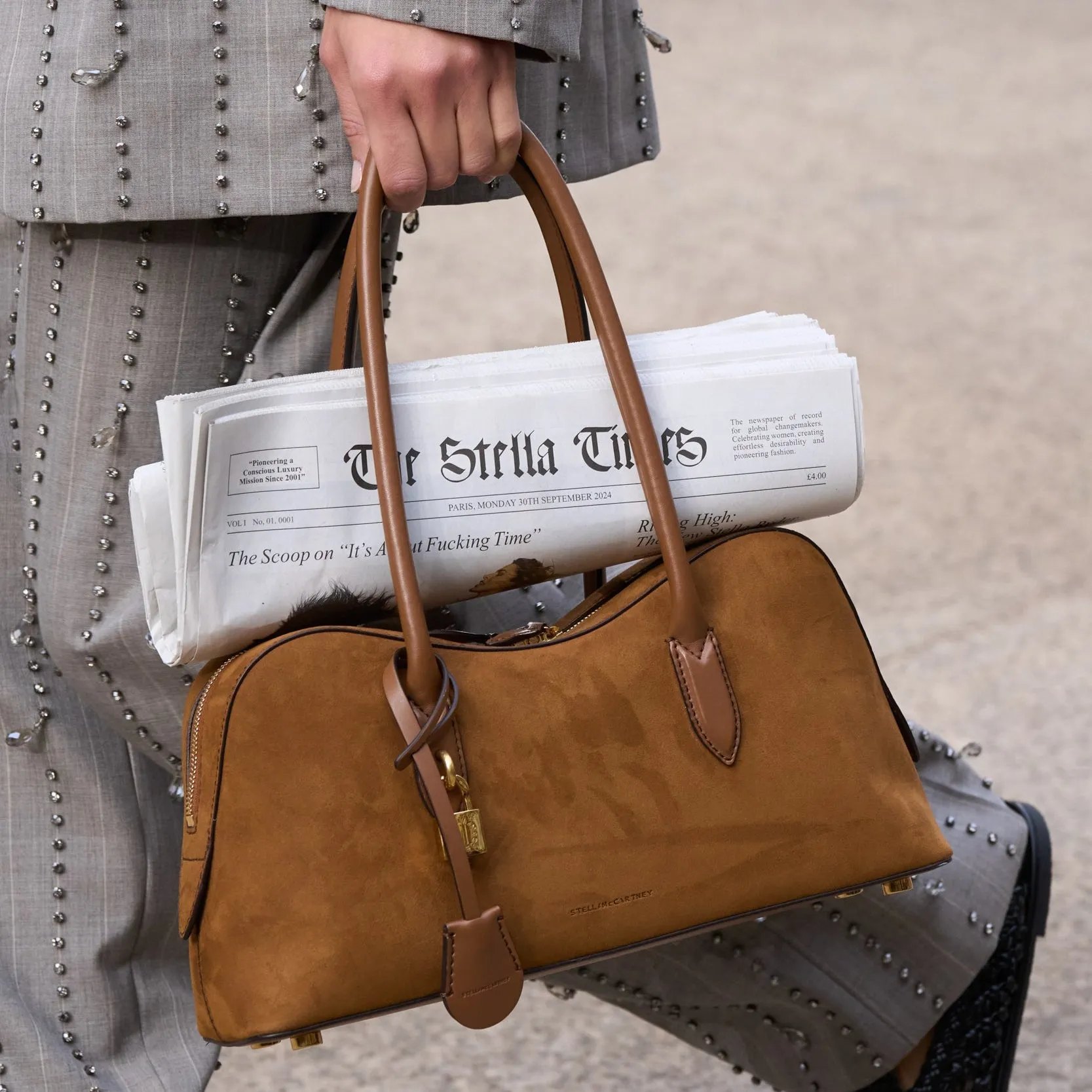 Ryder Schultertasche, Wildleder, Cognac Taschen_Stella Mccartney_Taschen