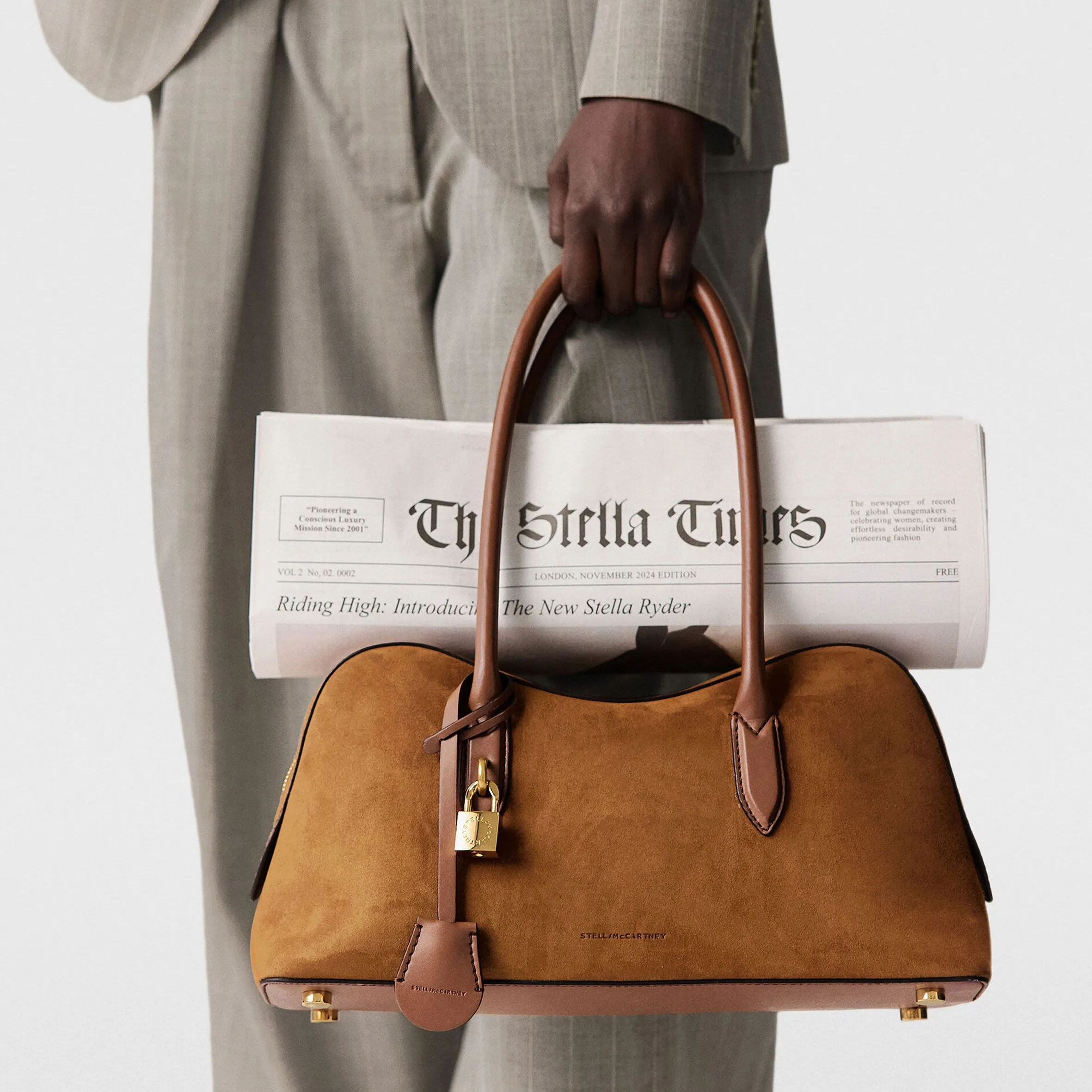 Ryder Schultertasche, Wildleder, Cognac Taschen_Stella Mccartney_Taschen
