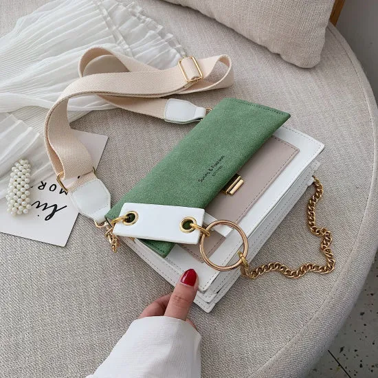 Schrubbenleder Kontrastfarbe Umhängetaschen Für Damen 2020 Kette Messenger Schultertasche Damen Geldbörsen und Handtaschen Crossbody Fashion Nova Taschen