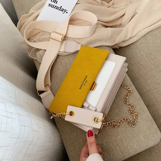 Schrubbenleder Kontrastfarbe Umhängetaschen Für Damen 2020 Kette Messenger Schultertasche Damen Geldbörsen und Handtaschen Crossbody Fashion Nova Taschen