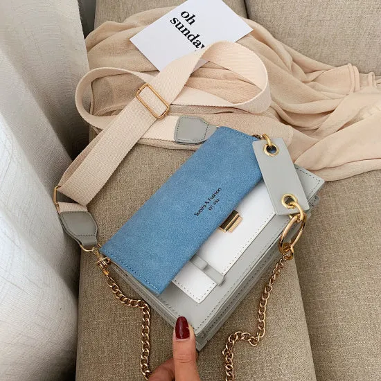 Schrubbenleder Kontrastfarbe Umhängetaschen Für Damen 2020 Kette Messenger Schultertasche Damen Geldbörsen und Handtaschen Crossbody Fashion Nova Taschen