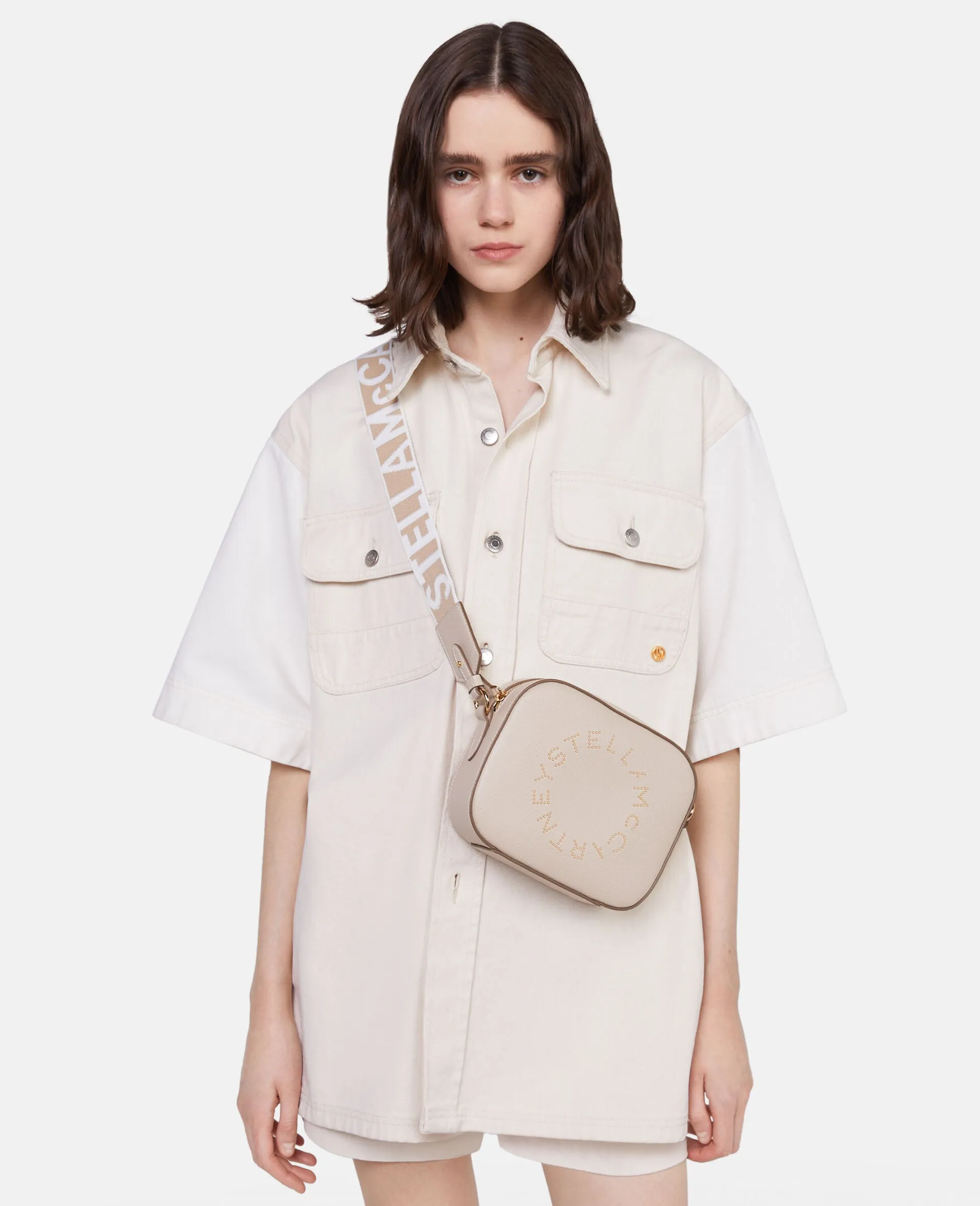 Stella Logo Kamera-Tasche mit Kornstiften, Creme Taschen_Stella Mccartney_Taschen