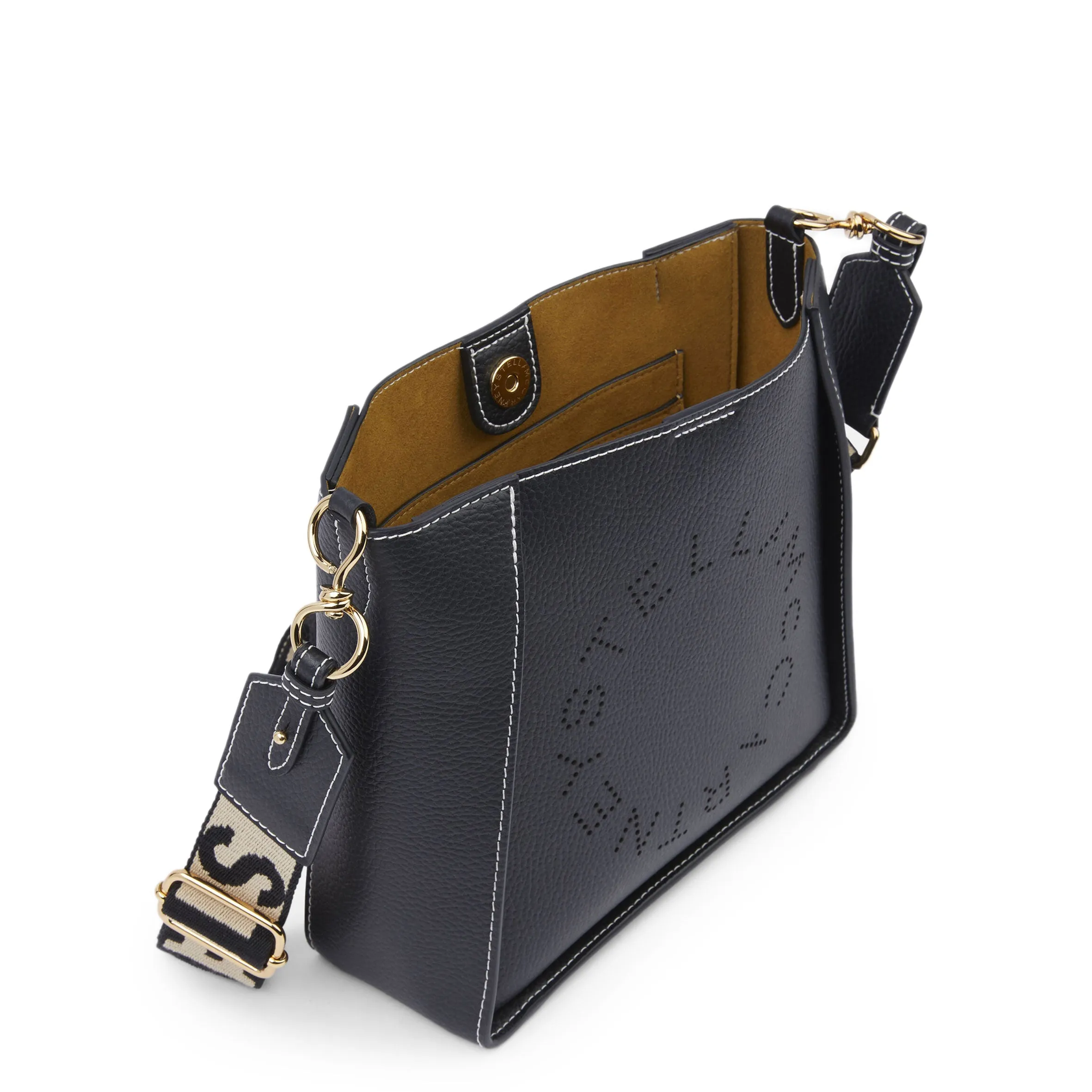 Stella Logo Mini Umhängetasche Hobo Perforiert, Schwarze Taschen_Stella Mccartney_Taschen