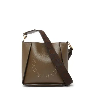 Stella Logo Mini Umhängetasche Hobo mit Prägestruktur und Nieten, Braune Taschen_Stella Mccartney_Taschen