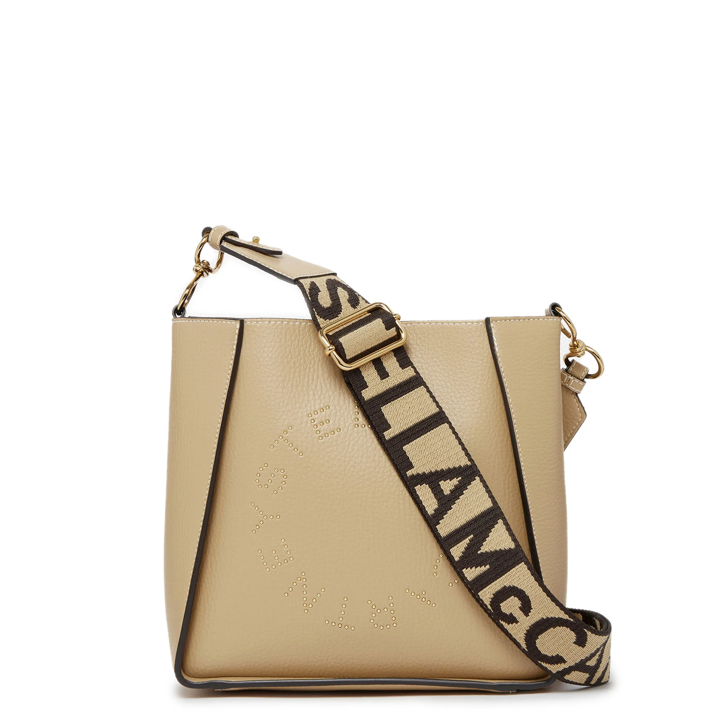 Stella Logo Mini Umhängetasche Hobo mit Prägestruktur und Nieten, Karamell Taschen_Stella Mccartney_Taschen