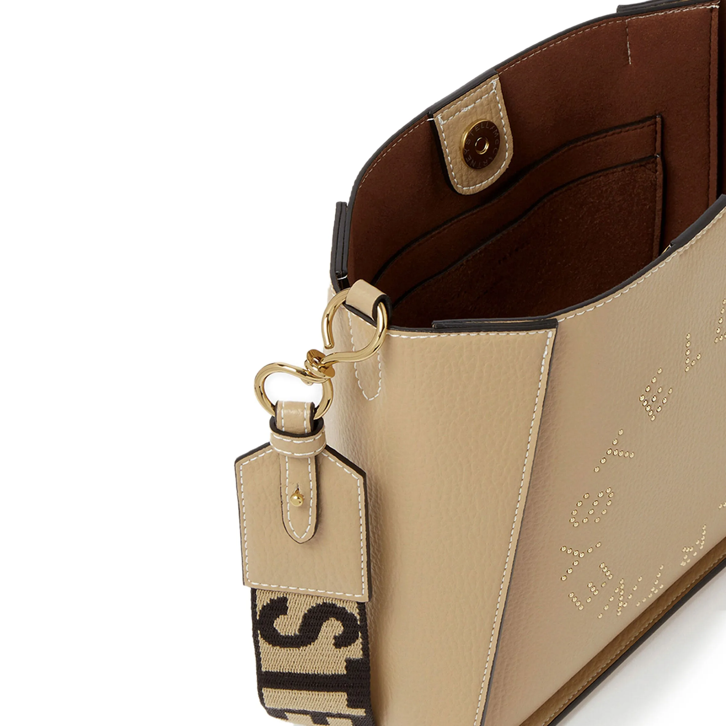 Stella Logo Mini Umhängetasche Hobo mit Prägestruktur und Nieten, Karamell Taschen_Stella Mccartney_Taschen