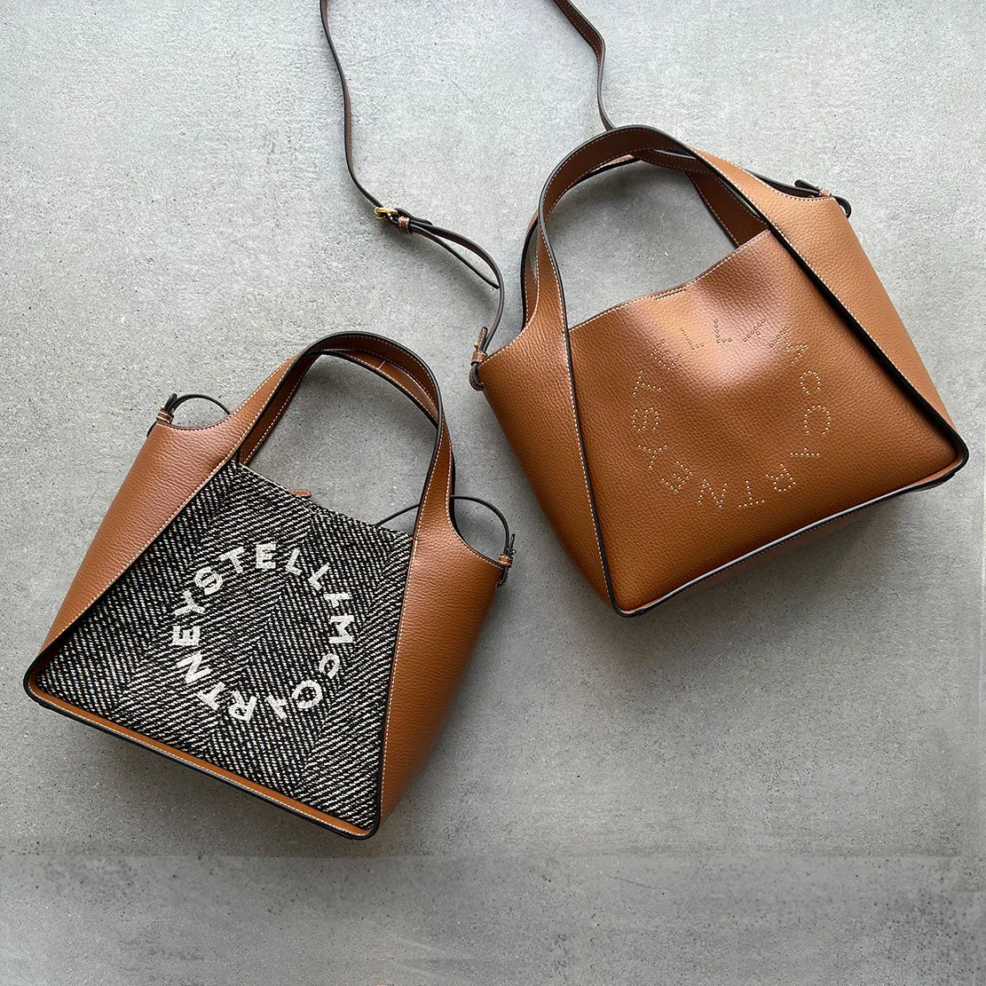 Stella Logo Tragetasche C/B Körnung mit Nieten, Pekannuss Taschen_Stella Mccartney_Taschen