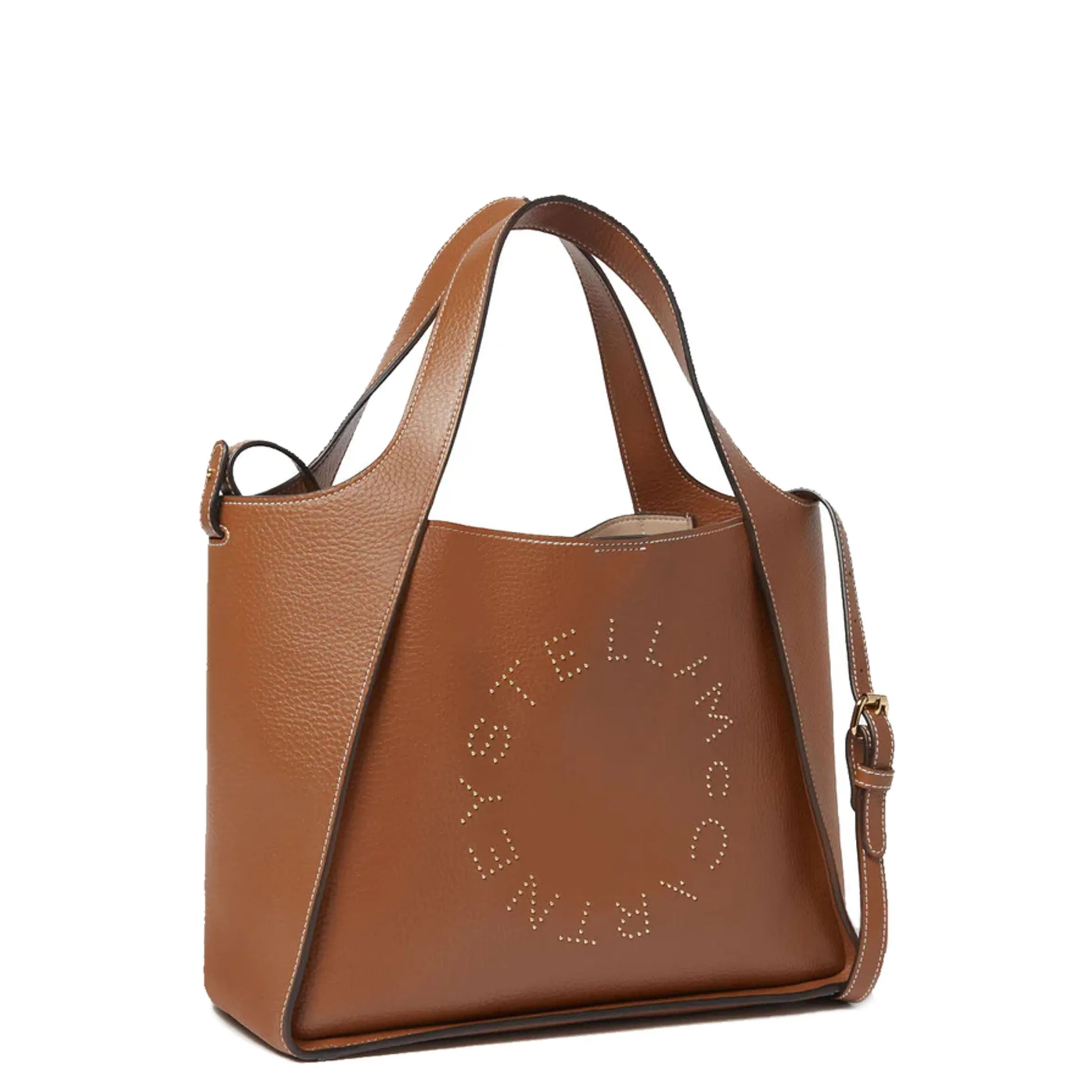 Stella Logo Tragetasche C/B Körnung mit Nieten, Pekannuss Taschen_Stella Mccartney_Taschen