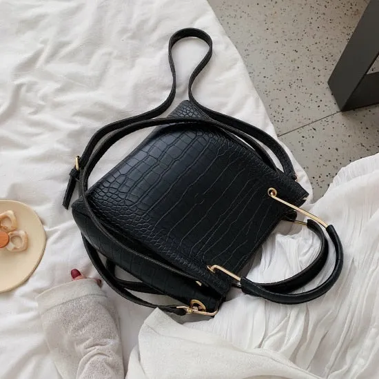 Steinmuster PU-Leder Eimerhandtaschen für Damen 2020 Kleine Schulter Messenger Tasche Damen Mode Handtaschen Luxus Tragetaschen Fashion Nova Taschen