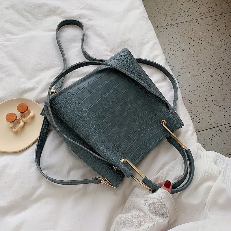 Steinmuster PU-Leder Eimerhandtaschen für Damen 2020 Kleine Schulter Messenger Tasche Damen Mode Handtaschen Luxus Tragetaschen Fashion Nova Taschen
