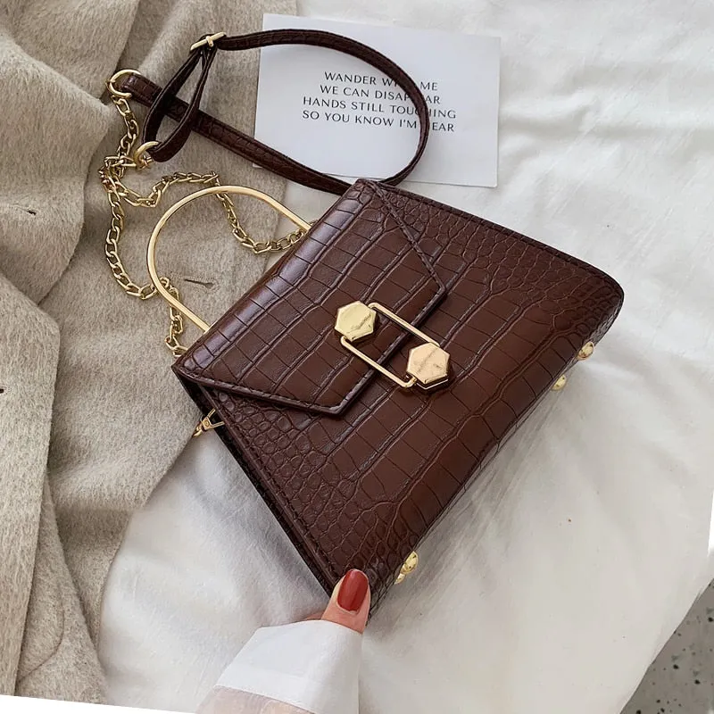 Steinmuster PU-Leder Umhängetasche für Damen 2020 Kleine Tragetasche mit Metallgriff Damen Schulter Messenger Bag Handtasche Fashion Nova Taschen