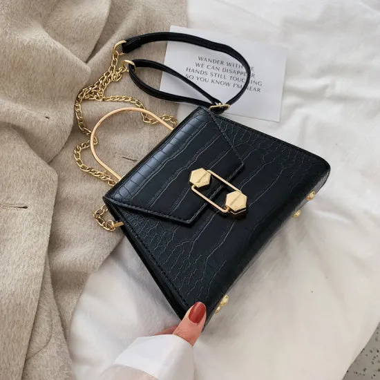 Steinmuster PU-Leder Umhängetasche für Damen 2020 Kleine Tragetasche mit Metallgriff Damen Schulter Messenger Bag Handtasche Fashion Nova Taschen