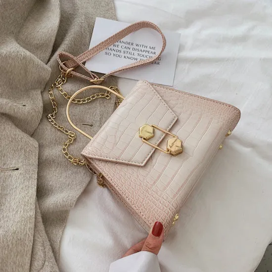 Steinmuster PU-Leder Umhängetasche für Damen 2020 Kleine Tragetasche mit Metallgriff Damen Schulter Messenger Bag Handtasche Fashion Nova Taschen
