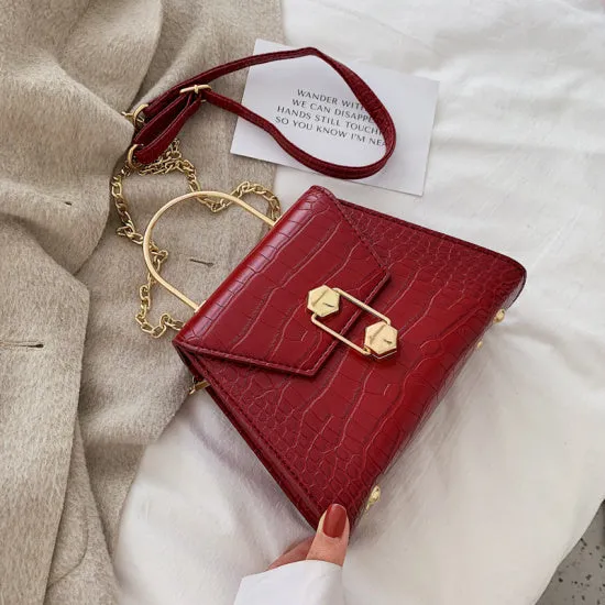Steinmuster PU-Leder Umhängetasche für Damen 2020 Kleine Tragetasche mit Metallgriff Damen Schulter Messenger Bag Handtasche Fashion Nova Taschen