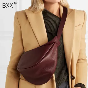 [Super Seabob] 2020 Frühling Damen Neu Weinrot Schwarz Farbe Breiter Einzelner Träger Reißverschluss Halbmond PU Leder Brusttasche Alles passt LI812 Mode Nova Taschen