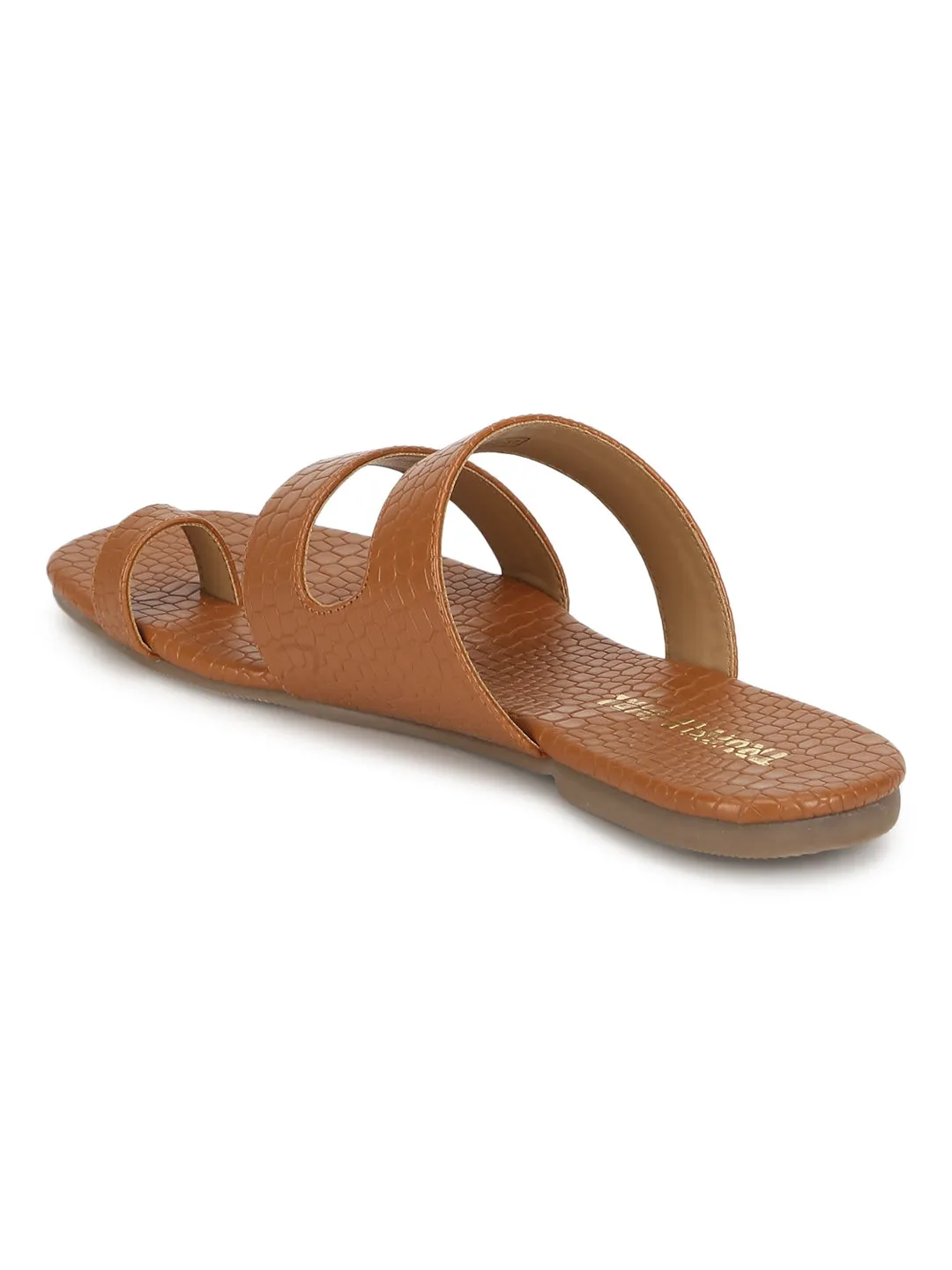 Braune Croc-PU Flache Schlupf-Sandalen