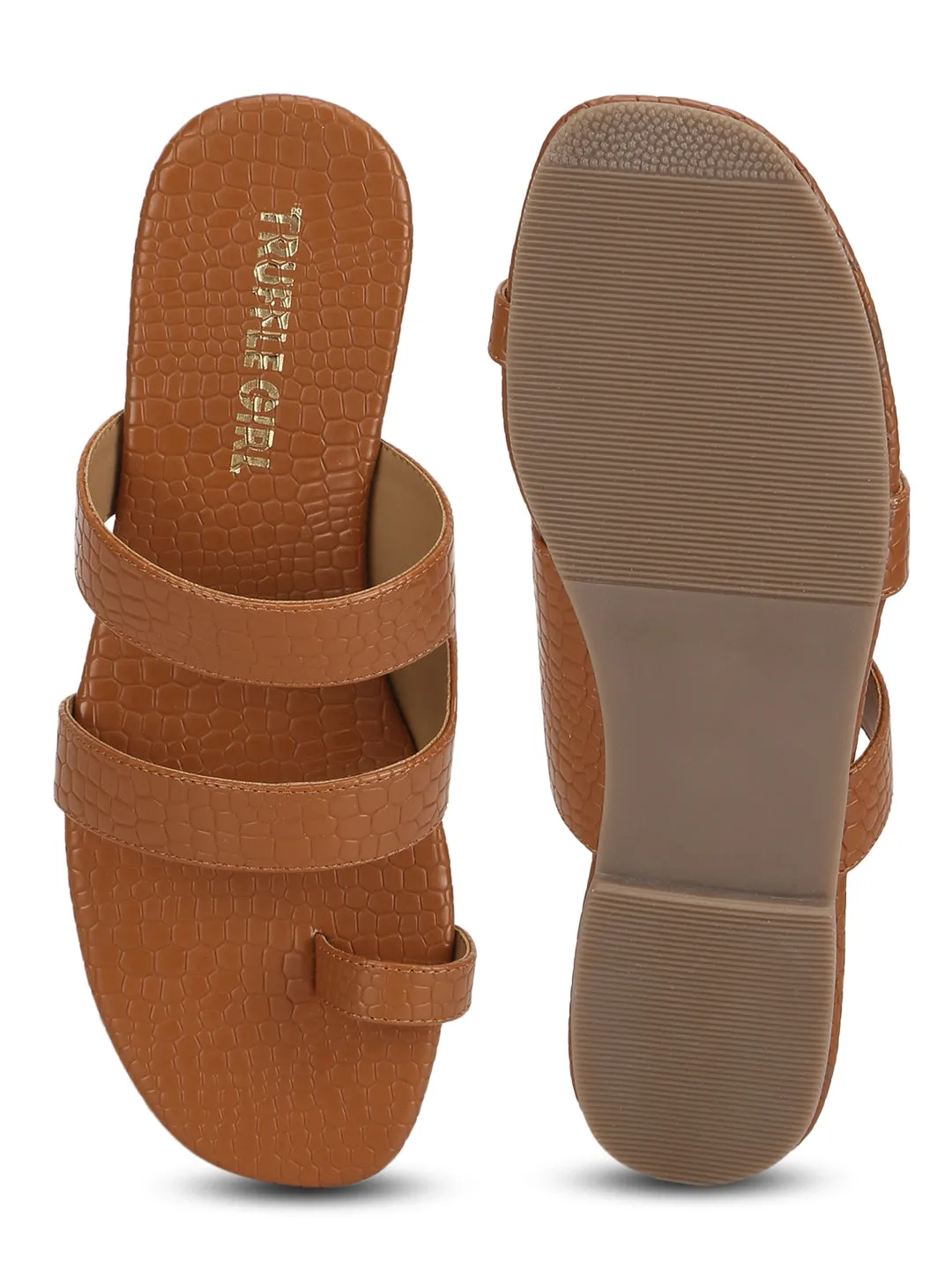 Braune Croc-PU Flache Schlupf-Sandalen