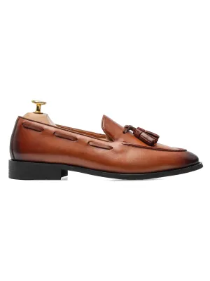 Quasten-Loafer - Cognac Braun (Handbemalte Patina)