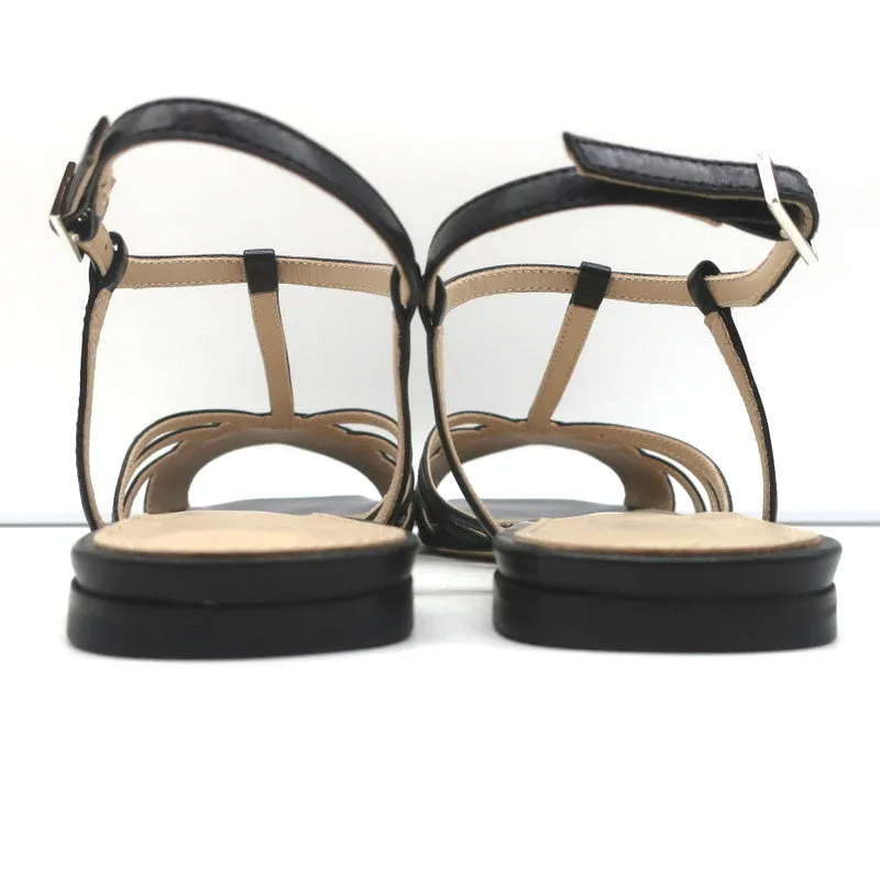 Theory V-Riemchen Sandalen Schwarz Leder Größe 38.5 Slingback Flats NEU