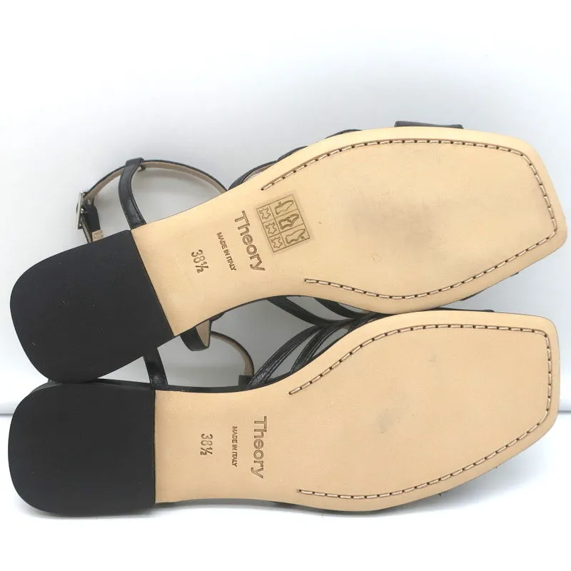 Theory V-Riemchen Sandalen Schwarz Leder Größe 38.5 Slingback Flats NEU