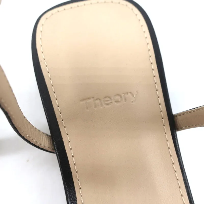 Theory V-Riemchen Sandalen Schwarz Leder Größe 38.5 Slingback Flats NEU