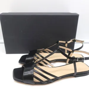Theory V-Riemchen Sandalen Schwarz Leder Größe 38.5 Slingback Flats NEU