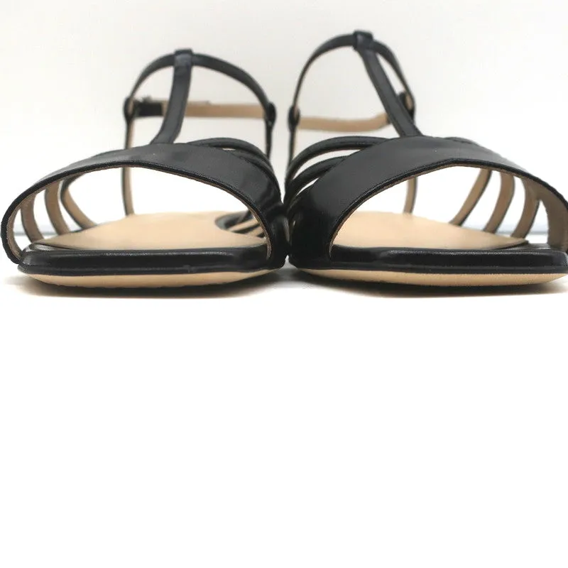 Theory V-Riemchen Sandalen Schwarz Leder Größe 38.5 Slingback Flats NEU
