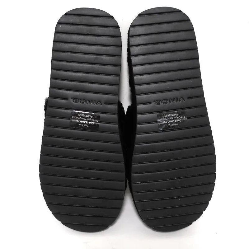 Vince Kalina Shearling Pantoffel Sandalen Schwarz Größe 9.5 NEU