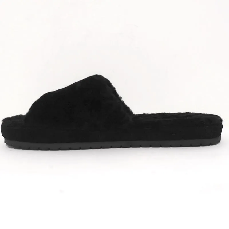 Vince Kalina Shearling Pantoffel Sandalen Schwarz Größe 9.5 NEU