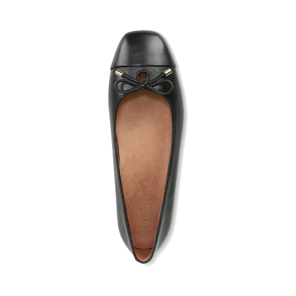 Vionic Damen Klara Bow Leder Flachschuh in Schwarz