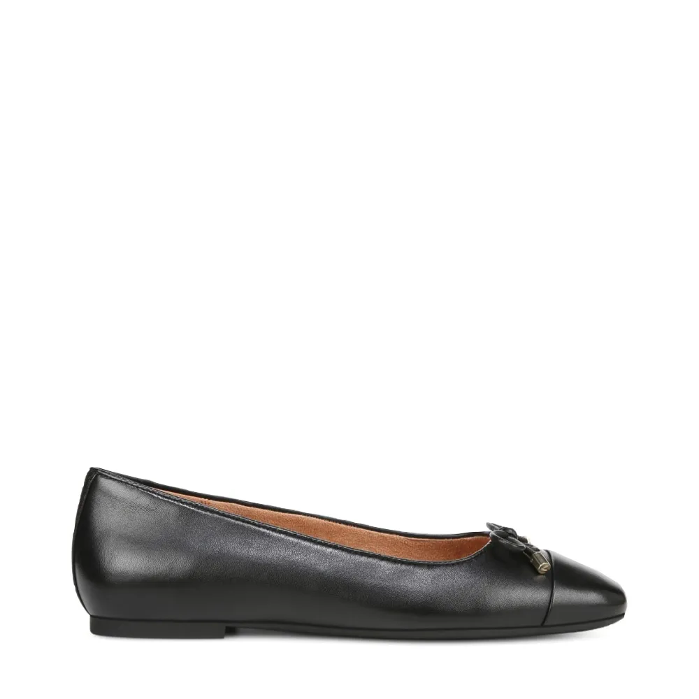 Vionic Damen Klara Bow Leder Flachschuh in Schwarz
