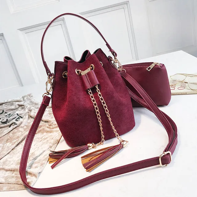 VIP Mini Umhängetasche Niedlicher Wildleder-Eimerbeutel Organizer Kleine Quaste PU-Leder Damen Schulter Messenger Tasche Bolsos Fashion Nova Taschen