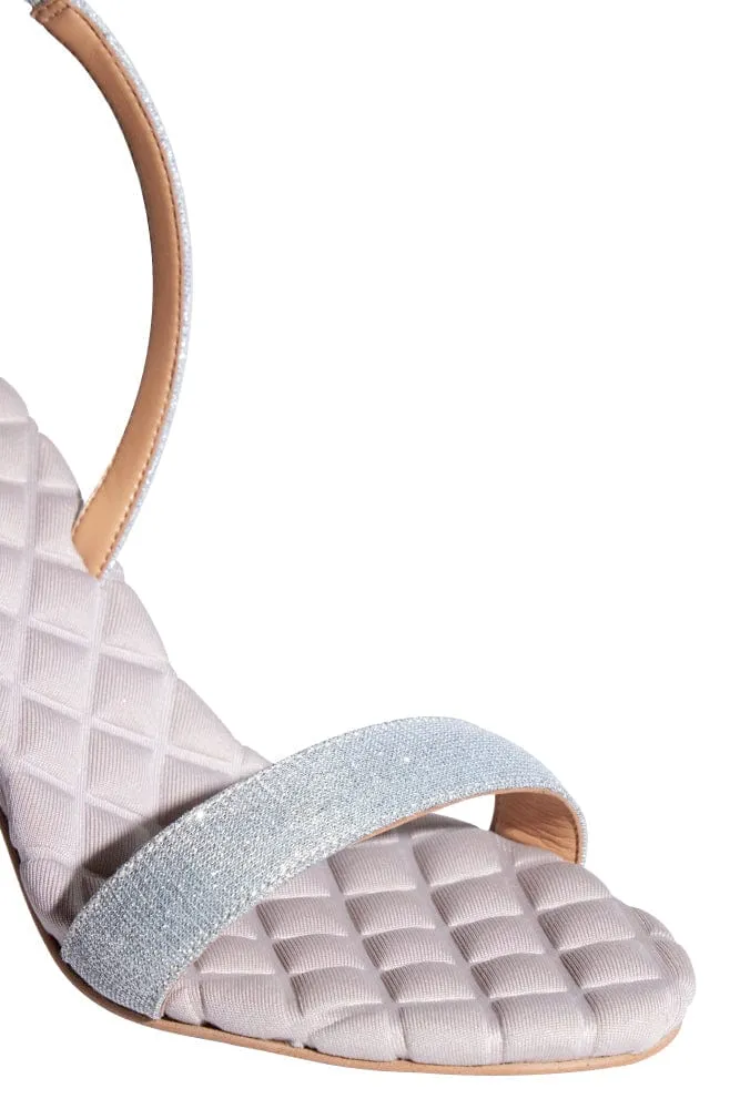 Vivien Cotton Vegane High Heel Sandalen | Silber Lurex