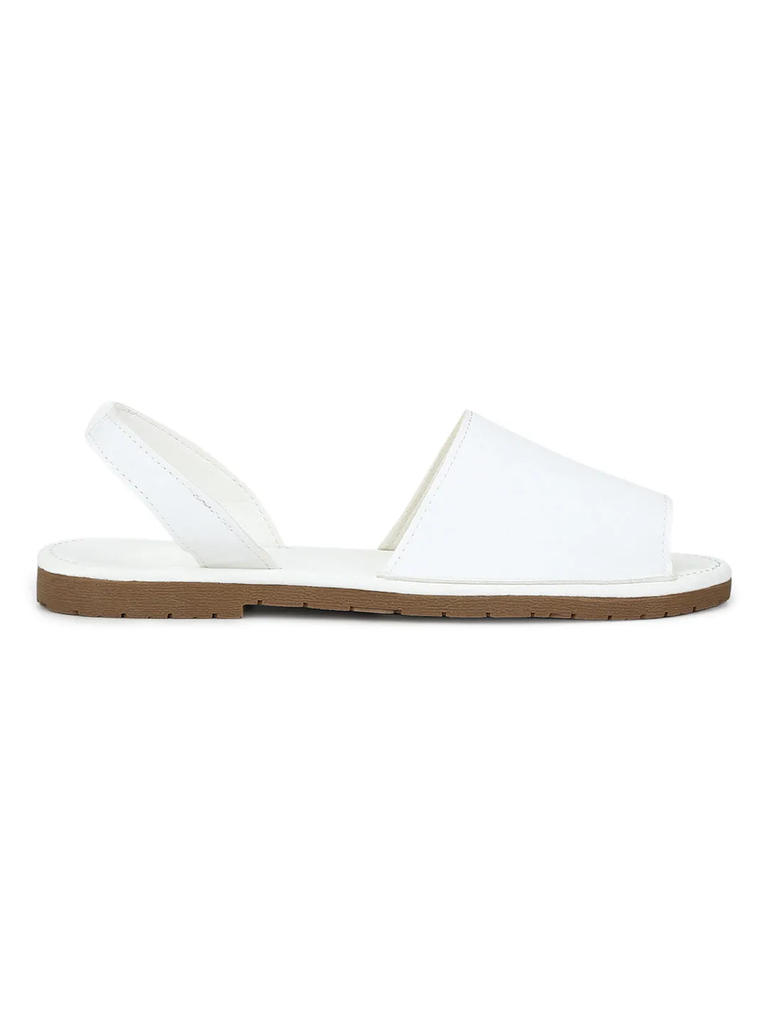 Weiße PU-Rücken-Sling-Sandalen mit offener Spitze und Schlupfverschluss